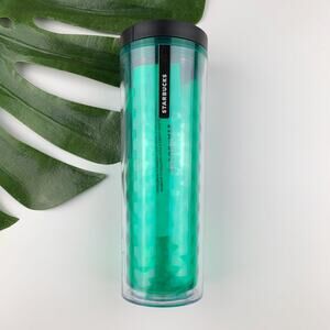 New Starbucks Travel Cup Mug Tumbler Clear Green Screw Top 16oz ~ Scratches